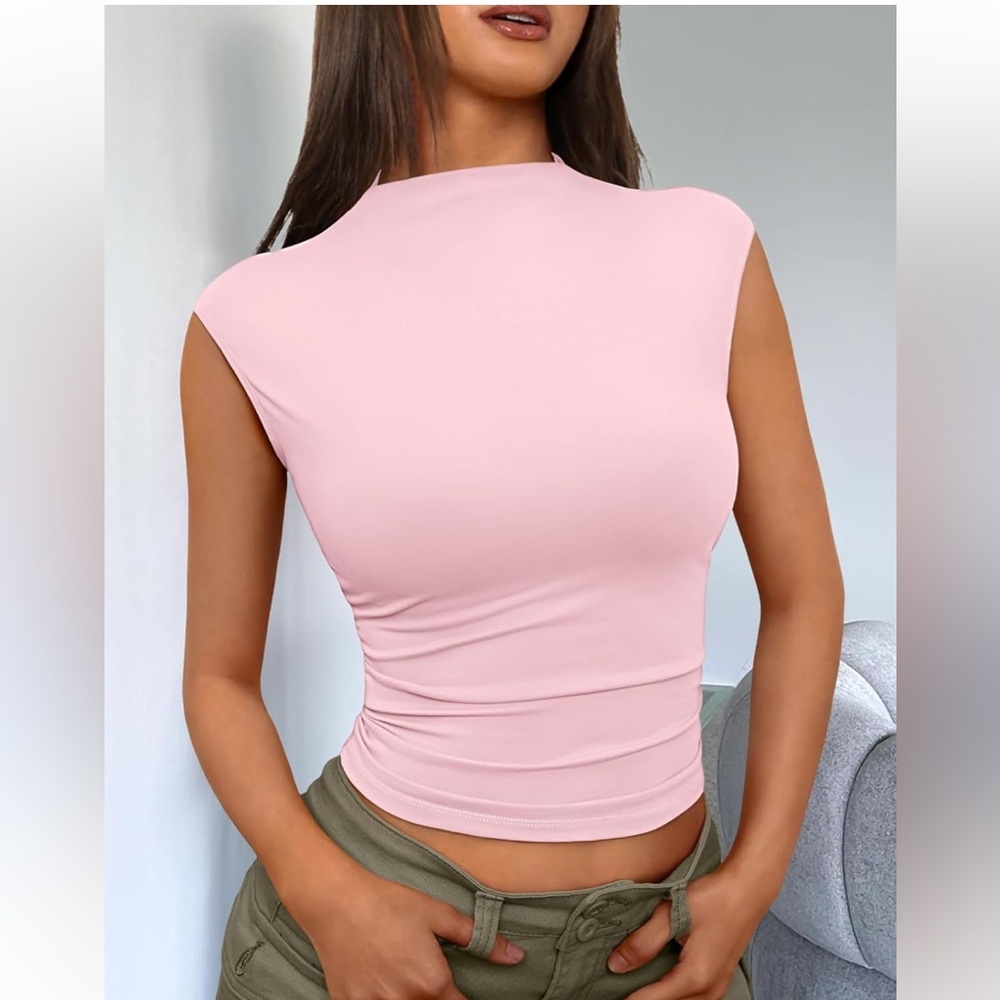 NWT No Label Size L Pink Y2K Mock Neck Top